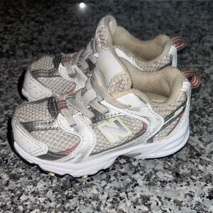 New Balance Kids' White and Tan Sneakers